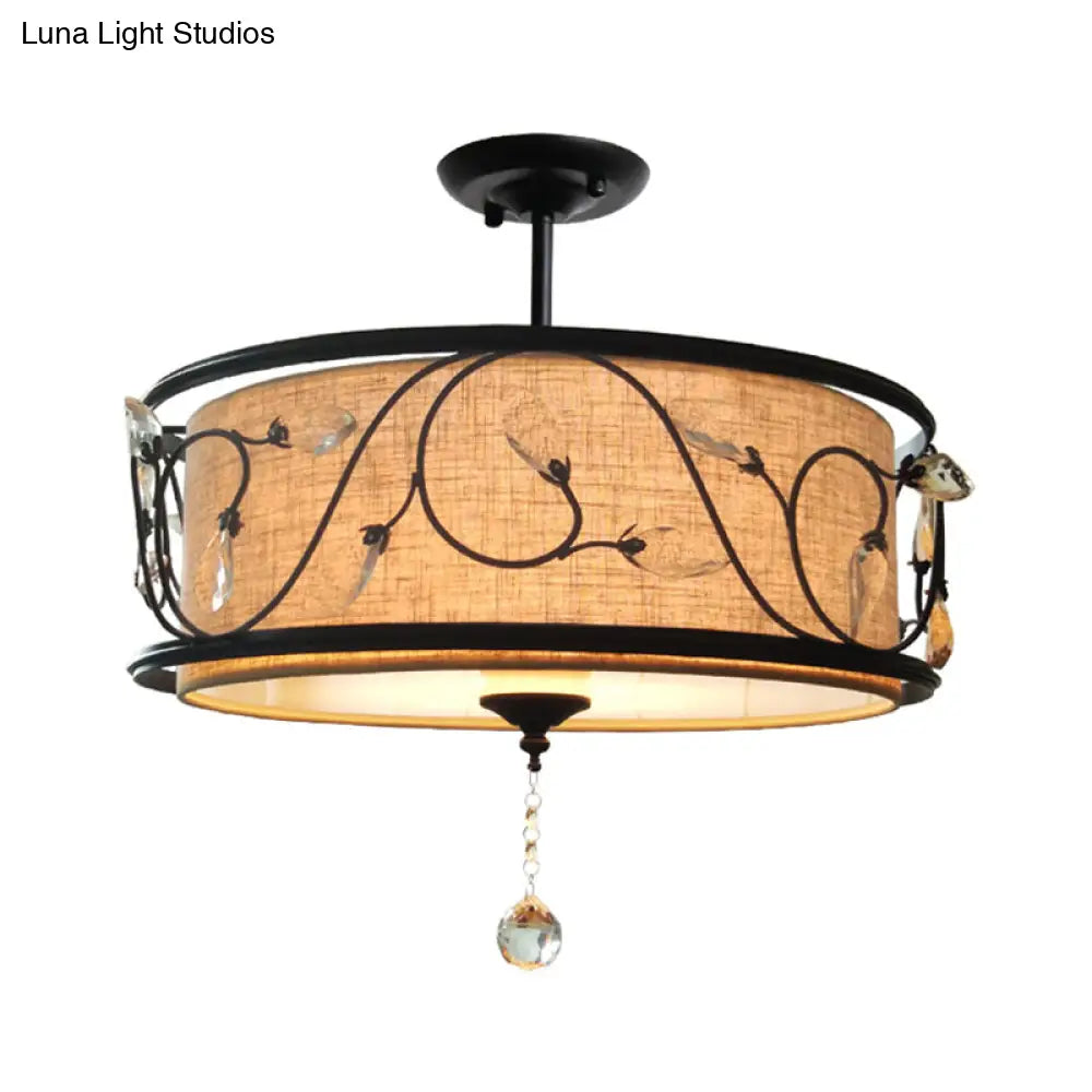 Vintage Drum Semi Flush Ceiling Light In Black Finish For Living Room Décor
