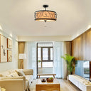 Vintage Drum Semi Flush Ceiling Light In Black Finish For Living Room Décor