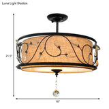 Vintage Drum Semi Flush Ceiling Light In Black Finish For Living Room Décor