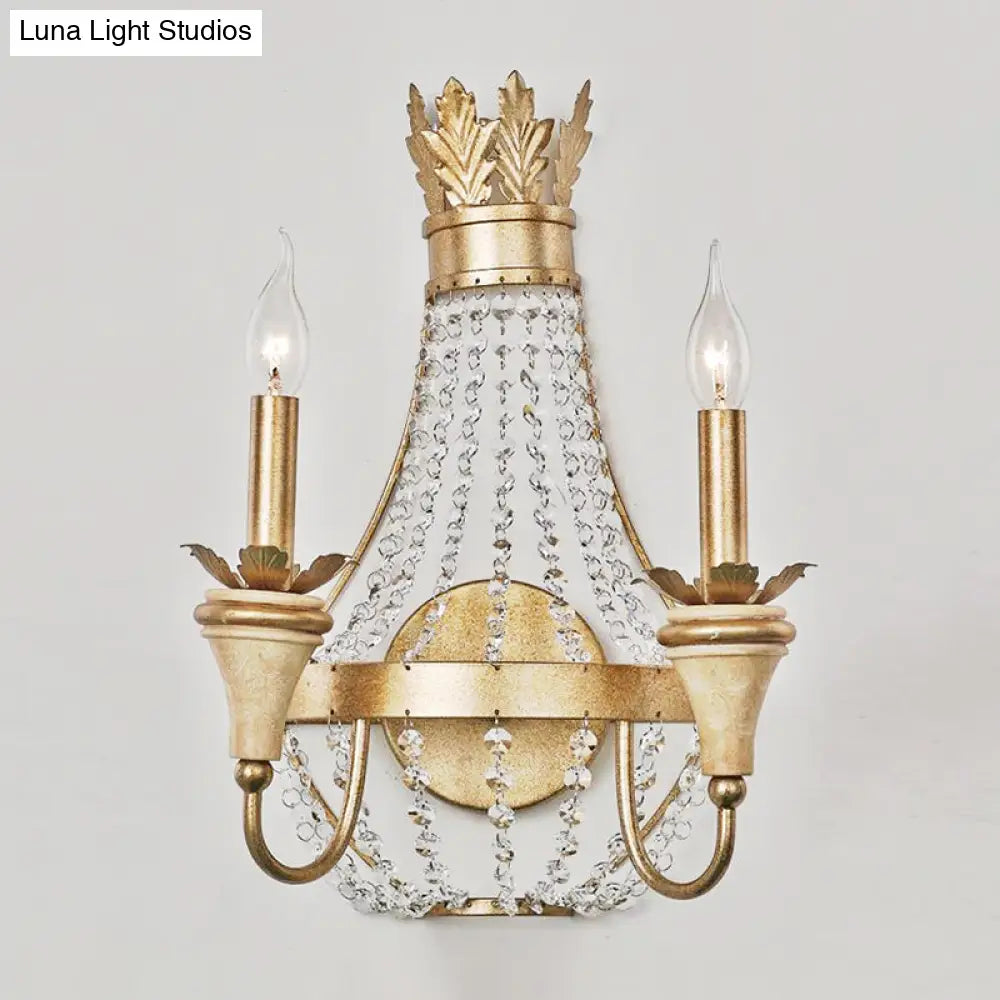 Vintage Empire Wall Light With Clear Crystal Bead And Champagne Finish - 2 Lights