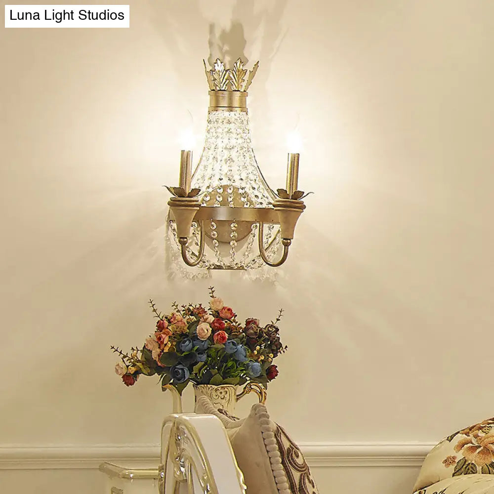 Vintage Empire Wall Light With Clear Crystal Bead And Champagne Finish - 2 Lights