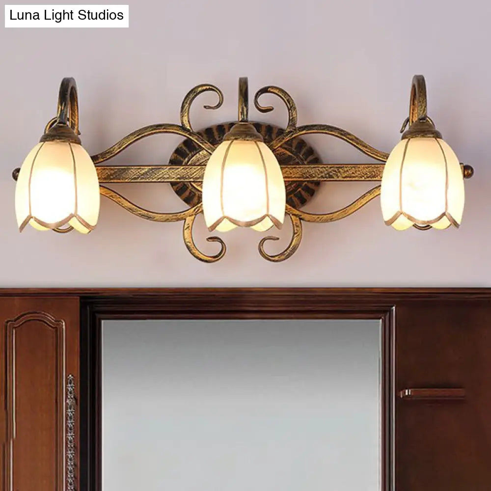 Vintage Epiphyllum 3-Bulb Wall Sconce With Cream Glass And Brass Branch Design