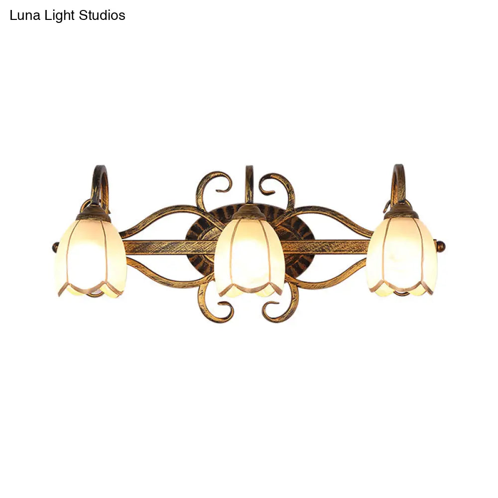 Vintage Epiphyllum 3-Bulb Wall Sconce With Cream Glass And Brass Branch Design