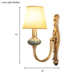 Vintage Fabric Brass Wall Sconce With Tapered Shade - 1 Light Mount Fixture For Living Room