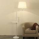 Vintage Fabric Cone Floor Lamp With Tray - Elegant Standing Light For Living Room Flaxen