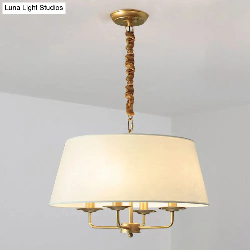 Vintage Fabric Pendant Chandelier - Elegant 4-Head Empire Shade Hanging Light For Bedroom