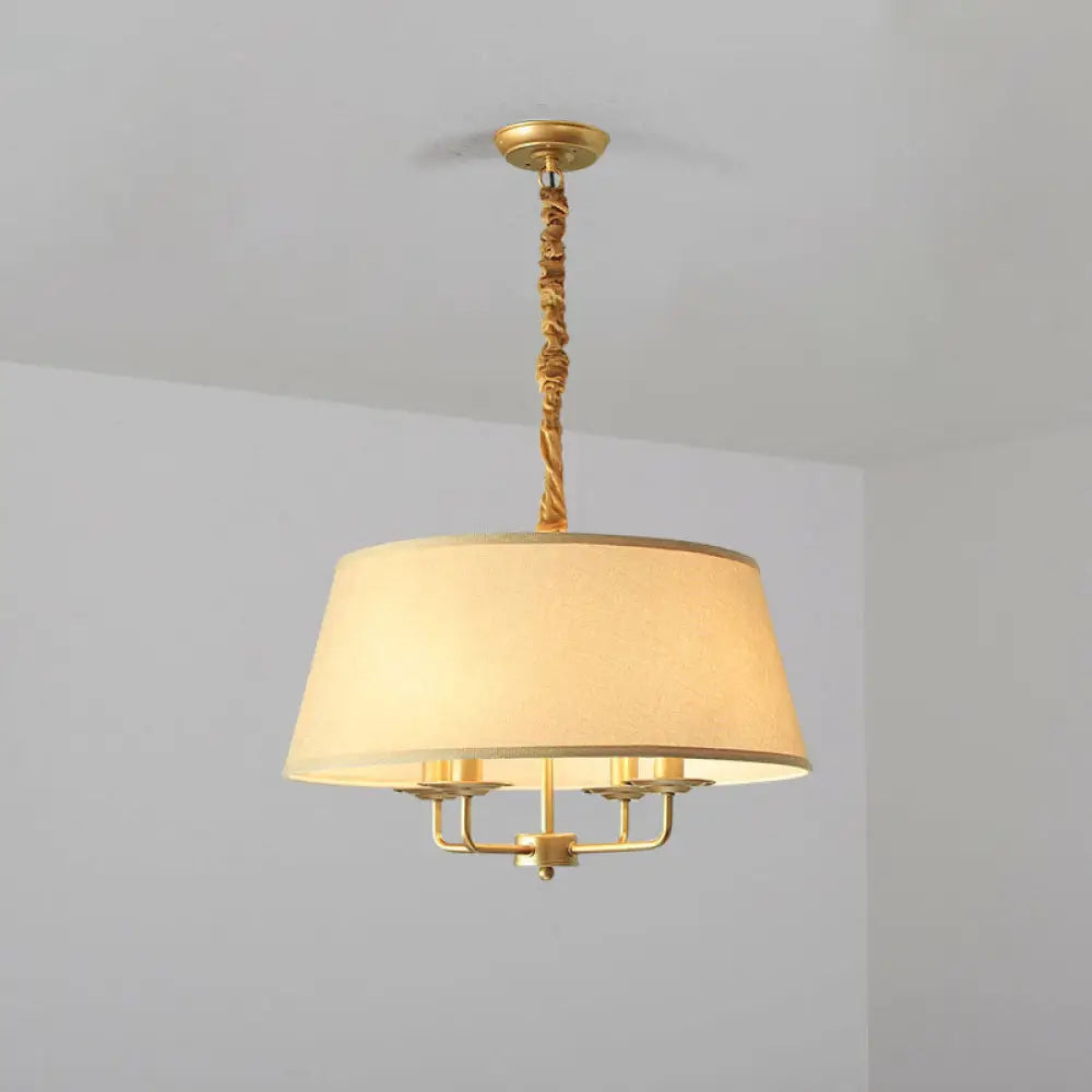 Vintage Fabric Pendant Chandelier - Elegant 4-Head Empire Shade Hanging Light For Bedroom Yellow