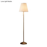Vintage Fabric Standing Floor Lamp With Pleated Brown Shade & Pull Chain For Living Room - 1 Head