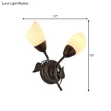 Vintage Faceted Glass Flaring Bedside Sconce Light Fixture - Black Wall Mount 2-Bulb Illumination