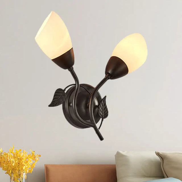 Vintage Faceted Glass Flaring Bedside Sconce Light Fixture - Black Wall Mount 2-Bulb Illumination