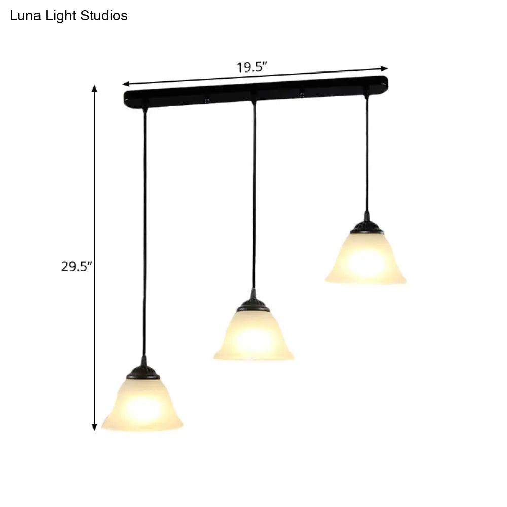 Vintage Flared White Glass Pendant Light Fixture For Dining Room With 3-Light Multi Design And