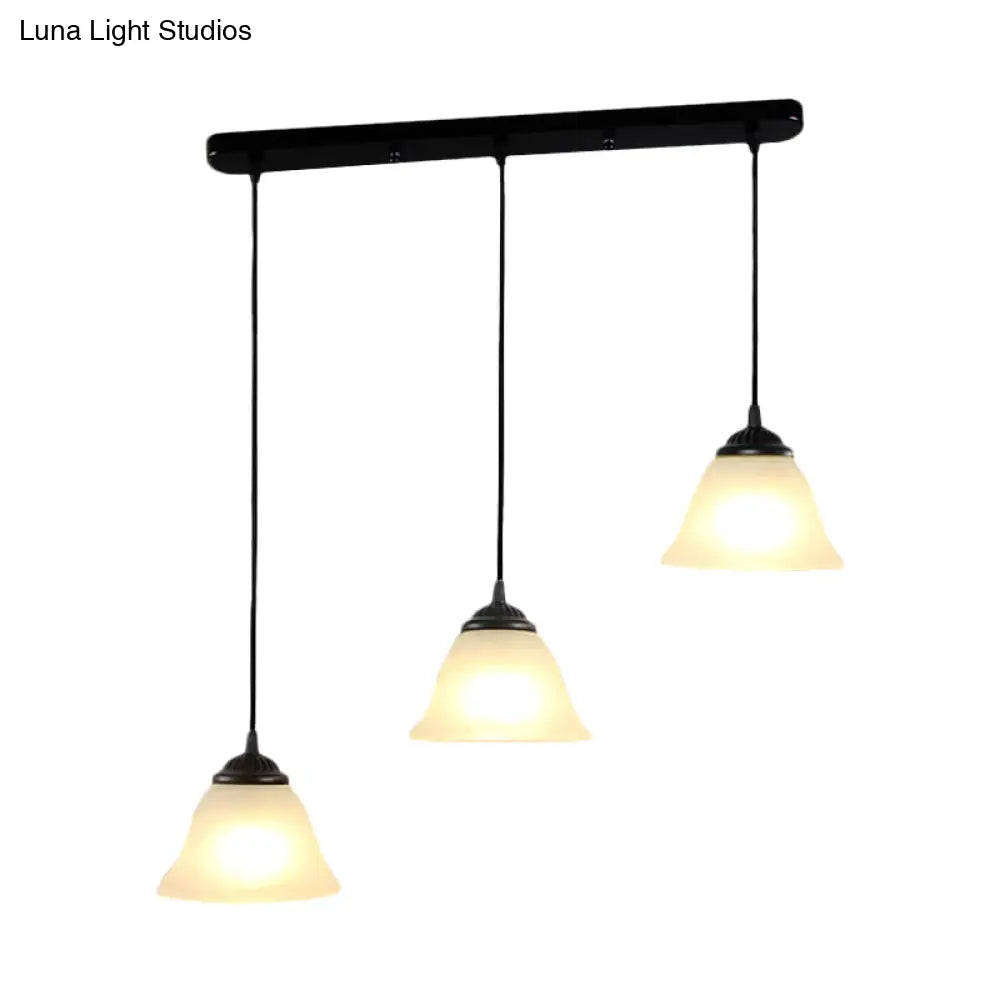 Vintage Flared White Glass Pendant Light Fixture For Dining Room With 3-Light Multi Design And