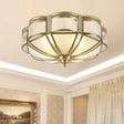 Vintage Floral Bedroom Ceiling Lamp - 14’/18’ Milky Glass Brass Flush Mount Lighting 3/4 Lights