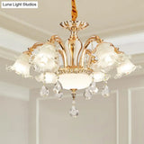 Vintage Floral Chandelier Pendant With Ribbed Ruffle Glass And Crystal Accent