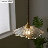 Vintage Floral Glass Pendant Light Fixture For Restaurants - Single Ruffled Design