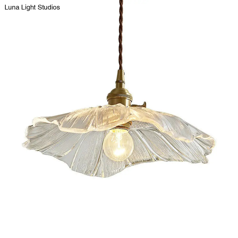 Vintage Floral Glass Pendant Light Fixture For Restaurants - Single Ruffled Design