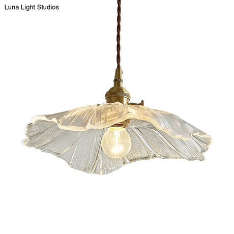 Vintage Floral Glass Pendant Light Fixture For Restaurants - Single Ruffled Design