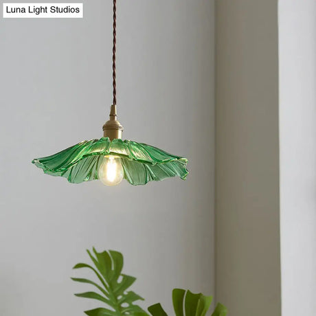Vintage Floral Glass Pendant Light Fixture For Restaurants - Single Ruffled Design