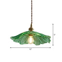 Vintage Floral Glass Pendant Light Fixture For Restaurants - Single Ruffled Design Green