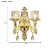 Vintage Flower Bud Glass Wall Lamp Kit In Gold With 2 Lights