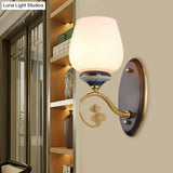 Vintage Flower Bud Sconce Light: Cream Glass Wall Mounted Lighting With Single Bulb In Black
