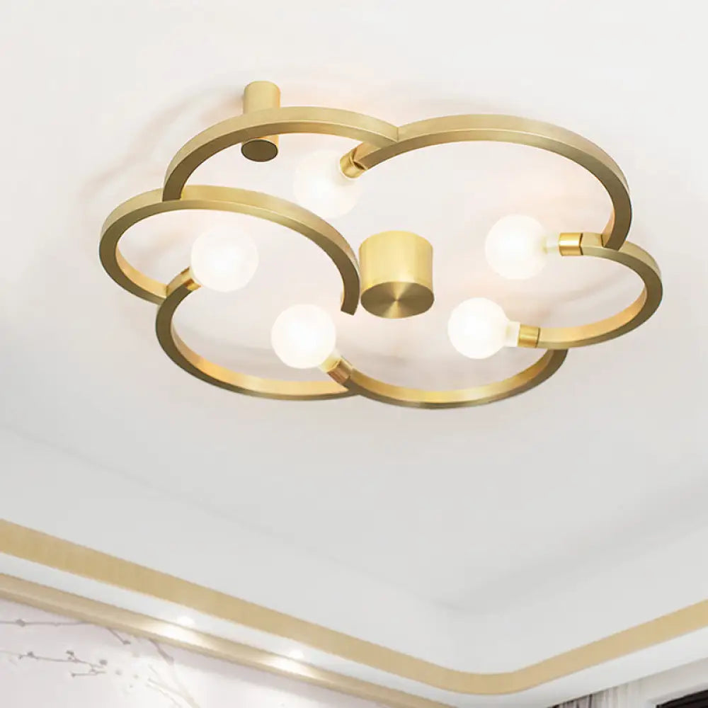 Vintage Flower Cage Iron Semi - Flush Mount Light Fixture For Bedroom - Black/Gold Finish 5 Bulb