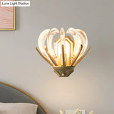 Vintage Flower Design Wall Sconce With Crystal Accents - Stylish Gold Finish Light For Bedroom