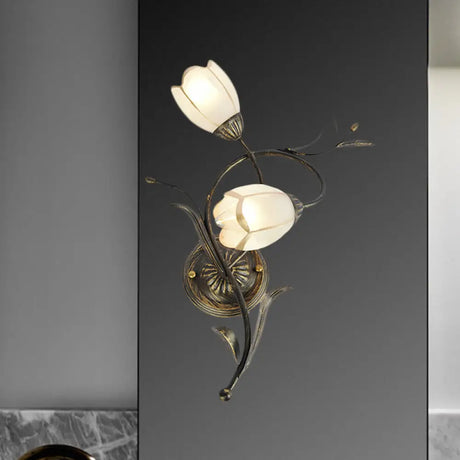 Vintage Flower Wall Sconce Lighting - Bronze Frosted Glass Light Fixture For Living Room Right/Left