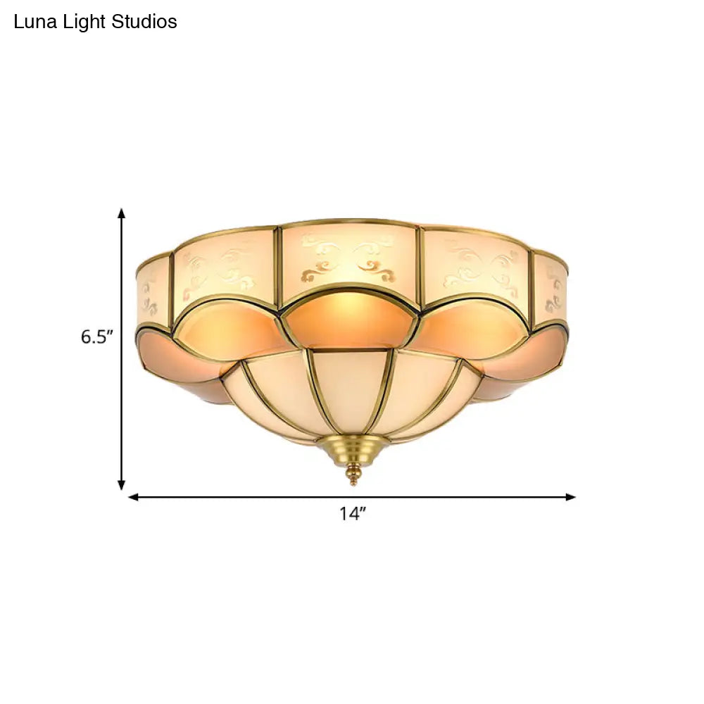 Vintage Flush Mount Lamp With Frosted Glass Panel & Multiple Light Options