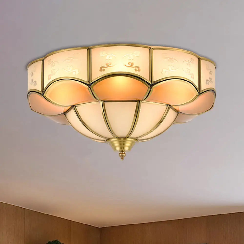 Vintage Flush Mount Lamp With Frosted Glass Panel & Multiple Light Options 4 / Brass