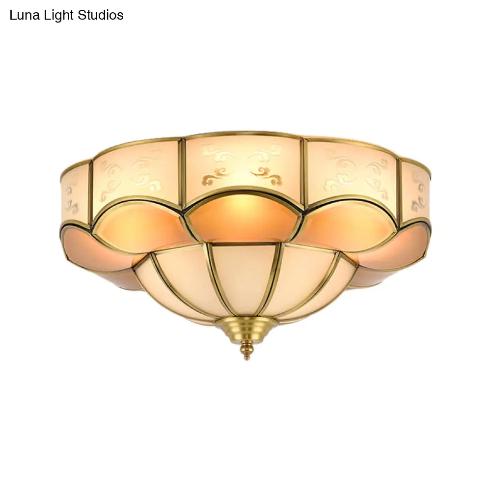 Vintage Flush Mount Lamp With Frosted Glass Panel & Multiple Light Options