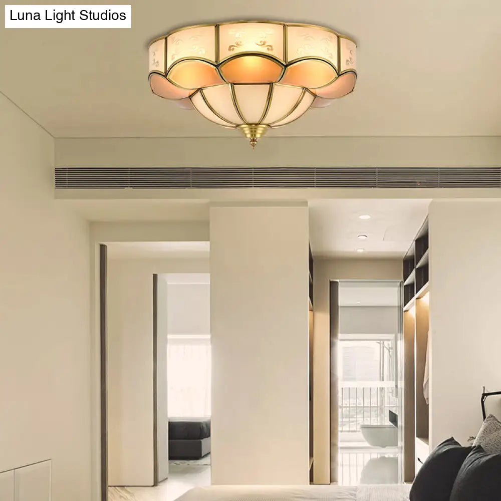Vintage Flush Mount Lamp With Frosted Glass Panel & Multiple Light Options