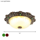 Vintage Flush Mount Light: Dome Shaped Ceiling Lighting 2/3 Bulbs Green/Red 12’/16’/19.5