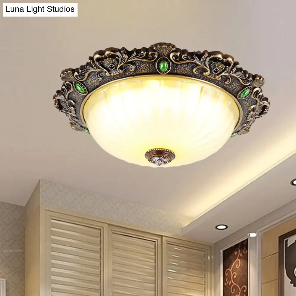 Vintage Flush Mount Light: Dome Shaped Ceiling Lighting 2/3 Bulbs Green/Red 12’/16’/19.5