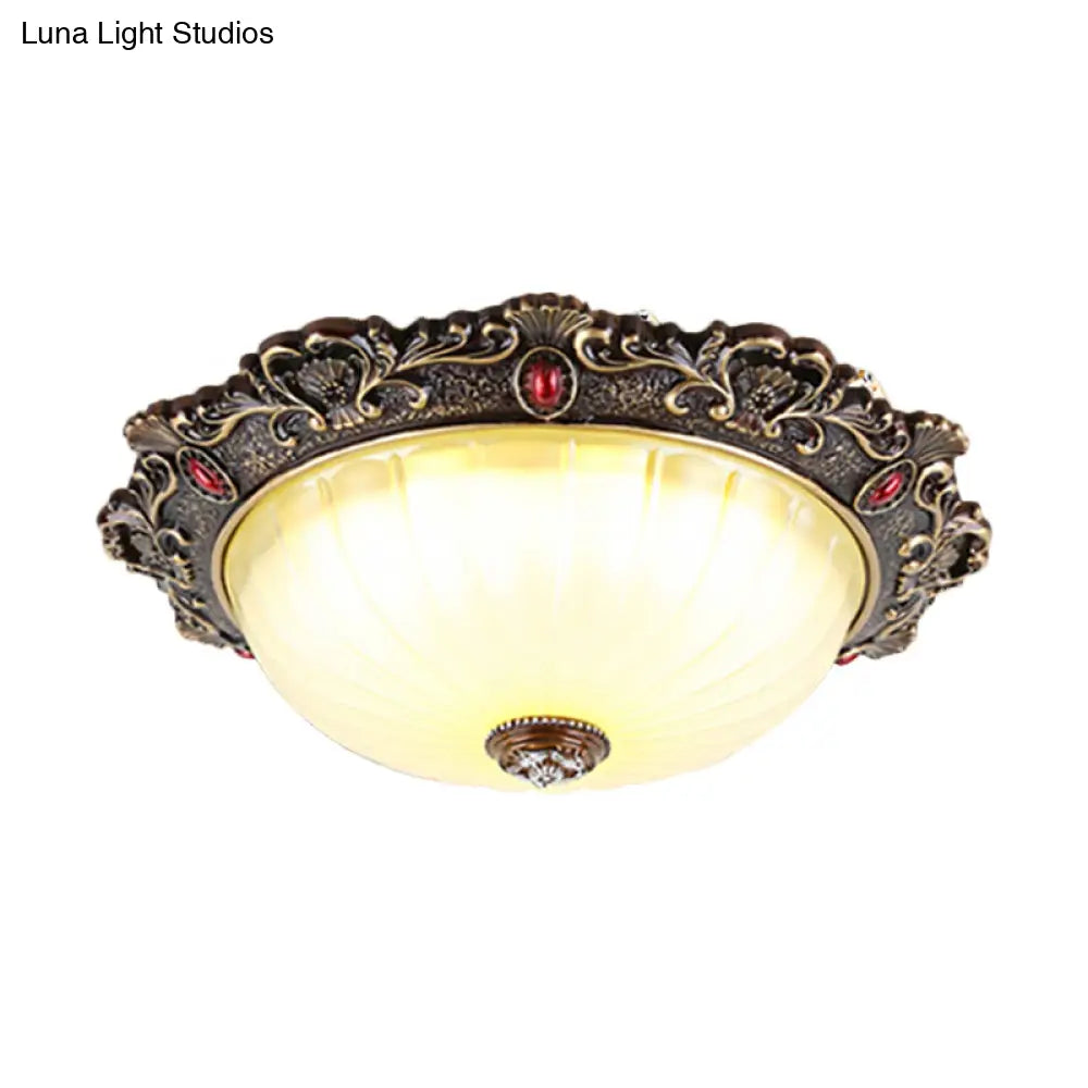 Vintage Flush Mount Light: Dome Shaped Ceiling Lighting 2/3 Bulbs Green/Red 12’/16’/19.5