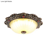 Vintage Flush Mount Light: Dome Shaped Ceiling Lighting 2/3 Bulbs Green/Red 12’/16’/19.5