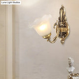 Vintage Frosted Glass Bedside Wall Lamp With Antique Brass Sconce Light