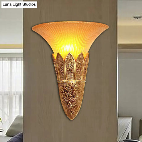 Vintage Frosted Glass Bell Shade Indoor Wall Light Fixture - Gold/Silver Flush Sconce