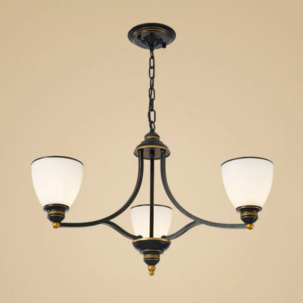 Vintage Frosted Glass Chandelier Pendant Light For Living Room Decor 3 / Black Up