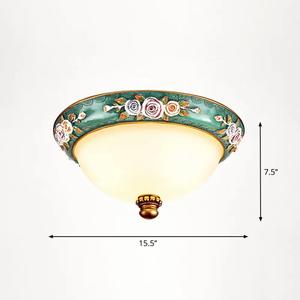 Vintage Frosted Glass Dome Flush - Mount Bedroom Ceiling Light 3 / Green