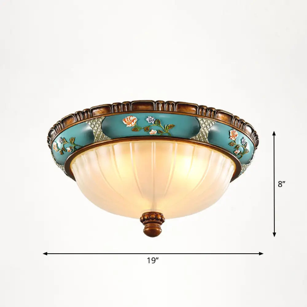 Vintage Frosted Glass Dome Flush - Mount Bedroom Ceiling Light 4 / Blue