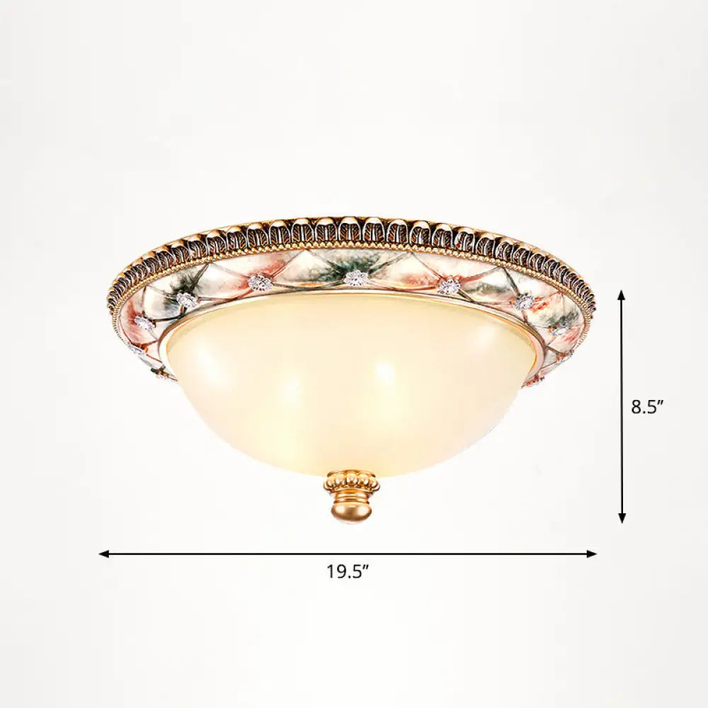 Vintage Frosted Glass Dome Flush - Mount Bedroom Ceiling Light 4 / Pink - White