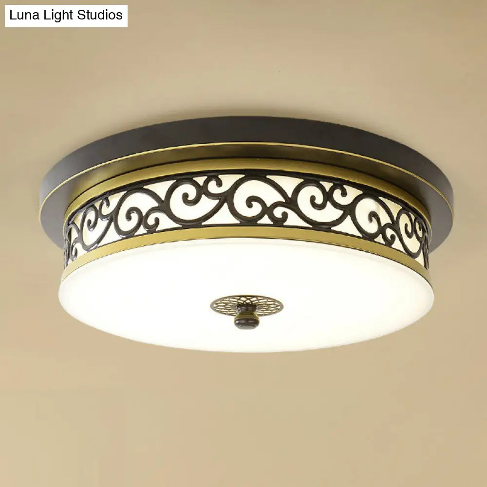 Vintage Frosted Glass Drum Led Ceiling Light - Flush Mount For Living Room Black / Small Warm
