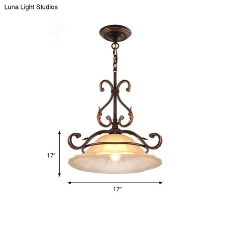 Vintage Frosted Glass Pendant Light With Flared Design And Black-Gold Arm For Dining Room