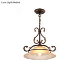 Vintage Frosted Glass Pendant Light With Flared Design And Black-Gold Arm For Dining Room