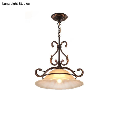 Vintage Frosted Glass Pendant Light With Flared Design And Black-Gold Arm For Dining Room