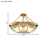 Vintage Frosted Glass Semi Mount Lighting With 4 Gold Lights - 16’/18’ Wide
