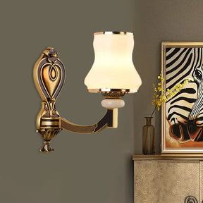 Vintage Frosted Glass Wall Lamp With Brass Mount - Urn Shape 1/2-Bulb Living Room Lighting 1 / B