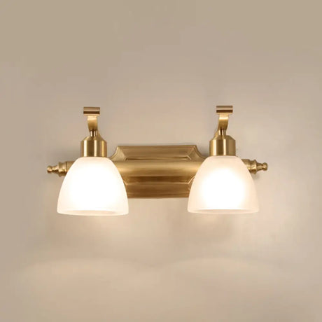 Vintage Frosted White Glass Bell Vanity Lamp - Wall Mount Bathroom Lighting Fixture 2 / Brass