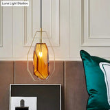 Vintage Gemstone Pendant Light In Smoke Grey/Cognac Glass With Brass Frame